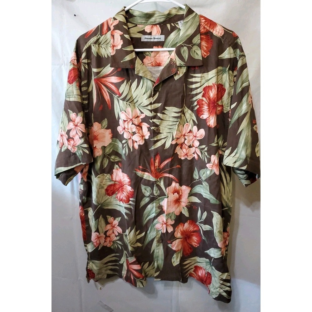 Havana Breeze Hawaiian Shirt Mens Size XL Floral 100% Silk Short Sleeve‎